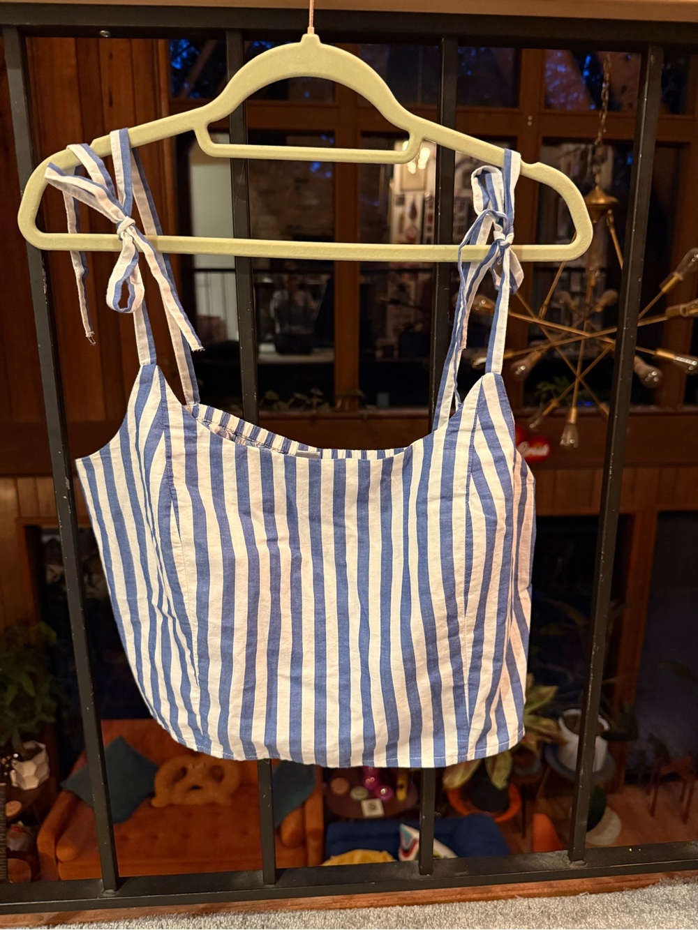 Old Navy Blue & White Striped Tie-Shoulder Crop Camisole